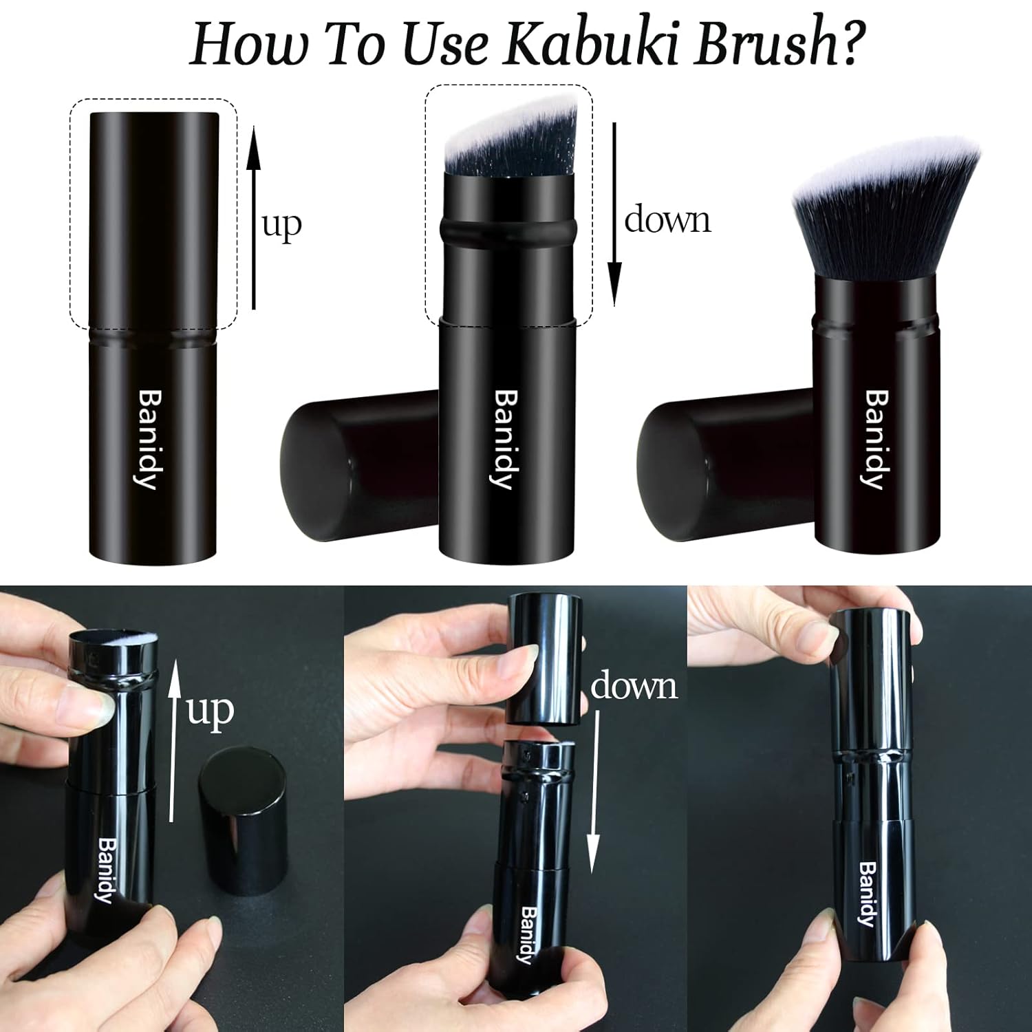 Makeup Brush Kabuki Face Brushes Retractable Travel Blush Kabuki Brush Portable Flawless for Foundation, Powder Blush, Bronzer, Buffing, Liquid, Cream, Cruelty Free with Cover(1PCS) - Image 4