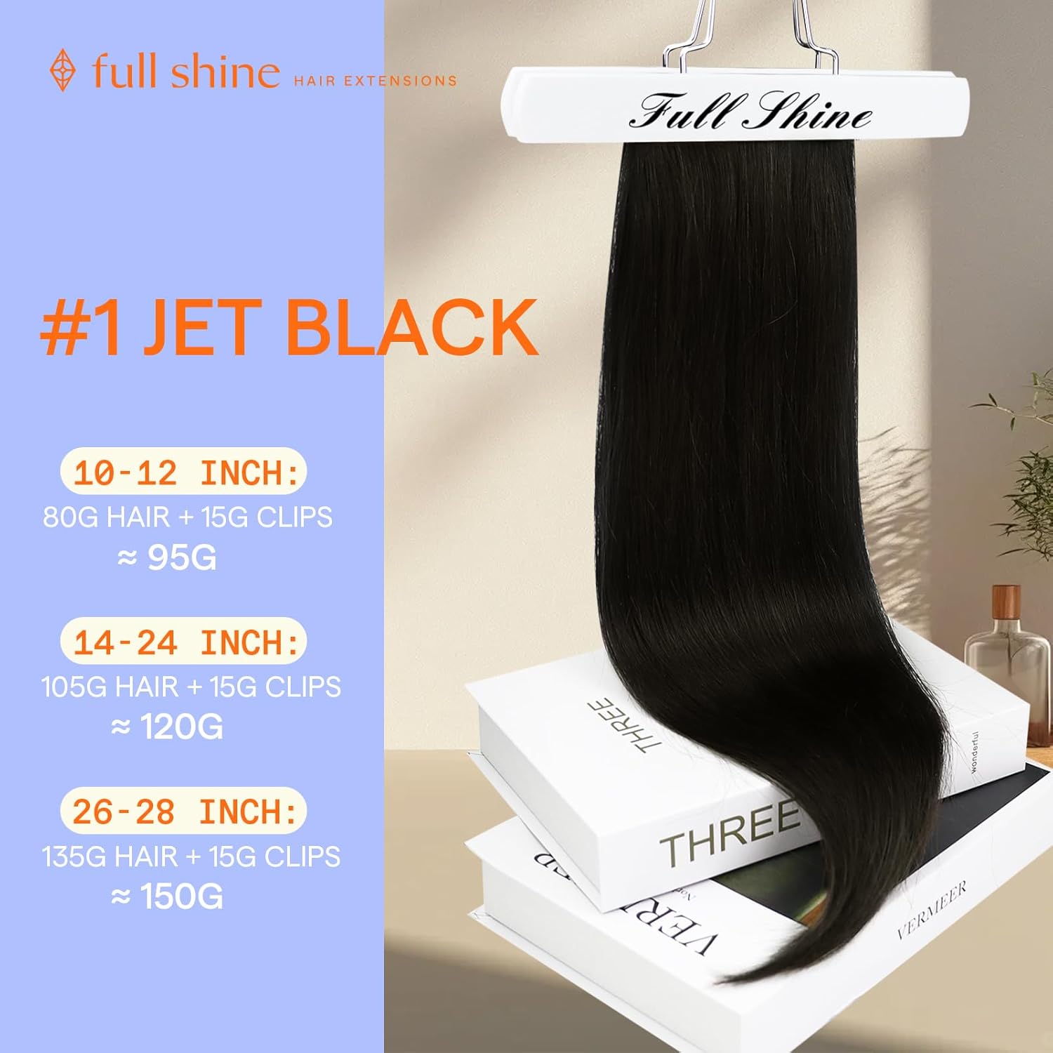 Full Shine 28 Inch Clip in Hair Extensions Real Human Hair Jet Black Long Clip in Extensions for Women Human Hair Triple Weft Straight Black Hair Extension 7 Pcs 150 G - Image 2
