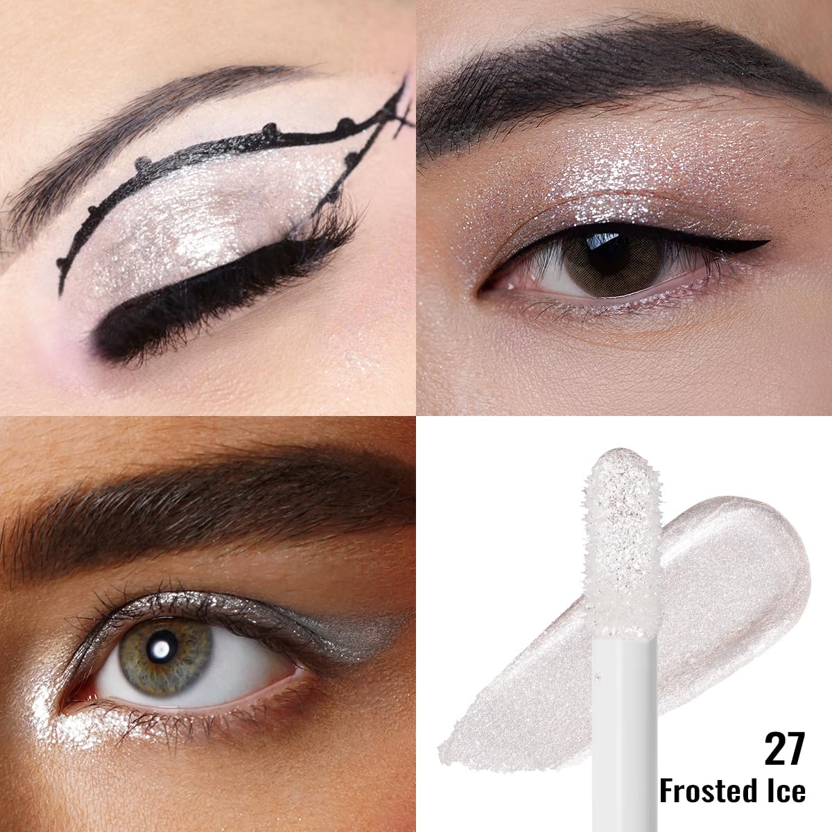 Oulac Liquid Glitter Eyeshadow - White Shimmer Eye Makeup | Non-Creasing, Lightweight, Moisturizing Formula - Easy to Remove. Vegan & Cruelty-Free (27) - Image 3