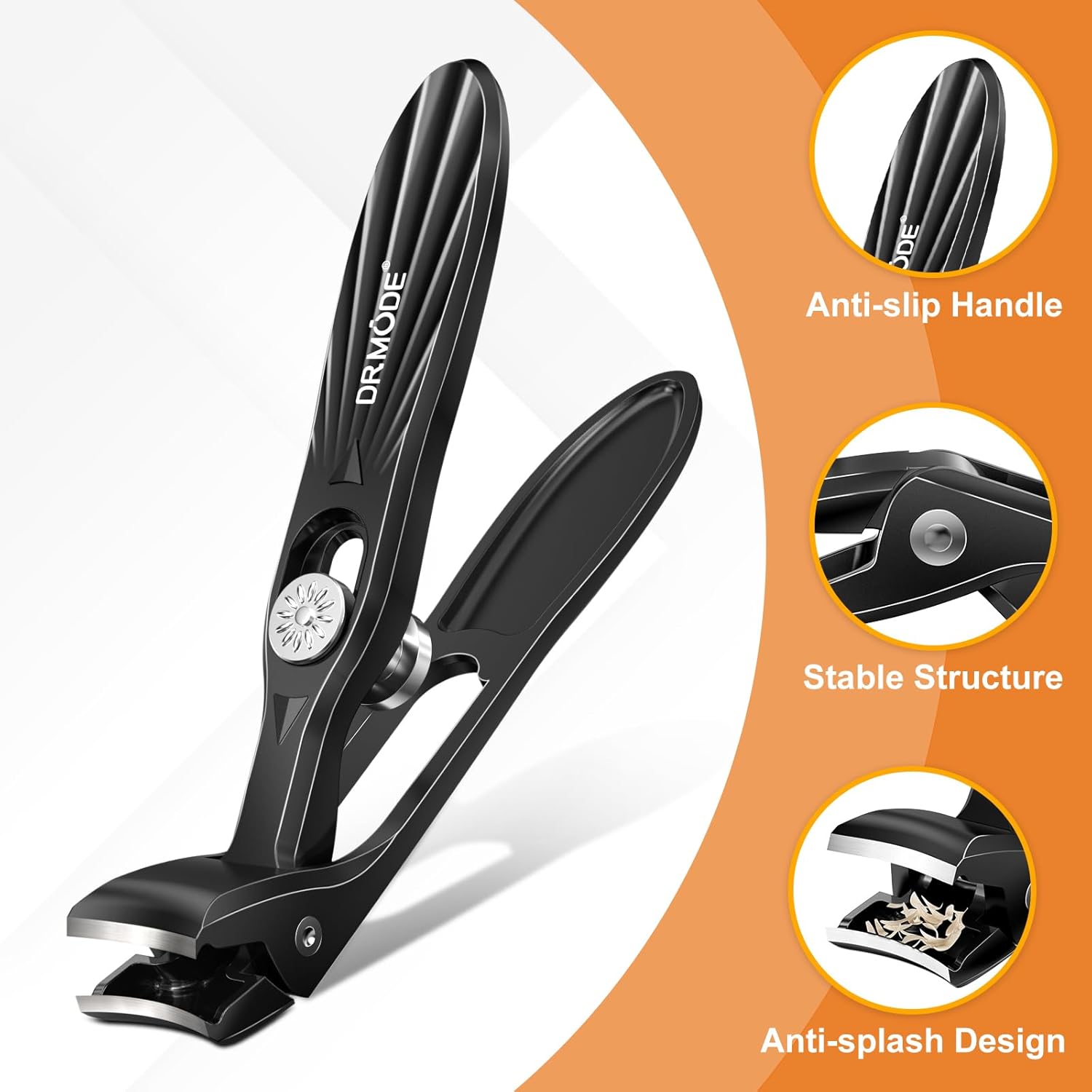 DRMODE Nail Clippers for Men Thick Nails, Angled Head Toe Nail Clippers for Thick Nails for Seniors, Wide Jaw Opening Toenail Clippers Heavy Duty Fingernail Clipper with Catcher Long Handle - Black - Image 5