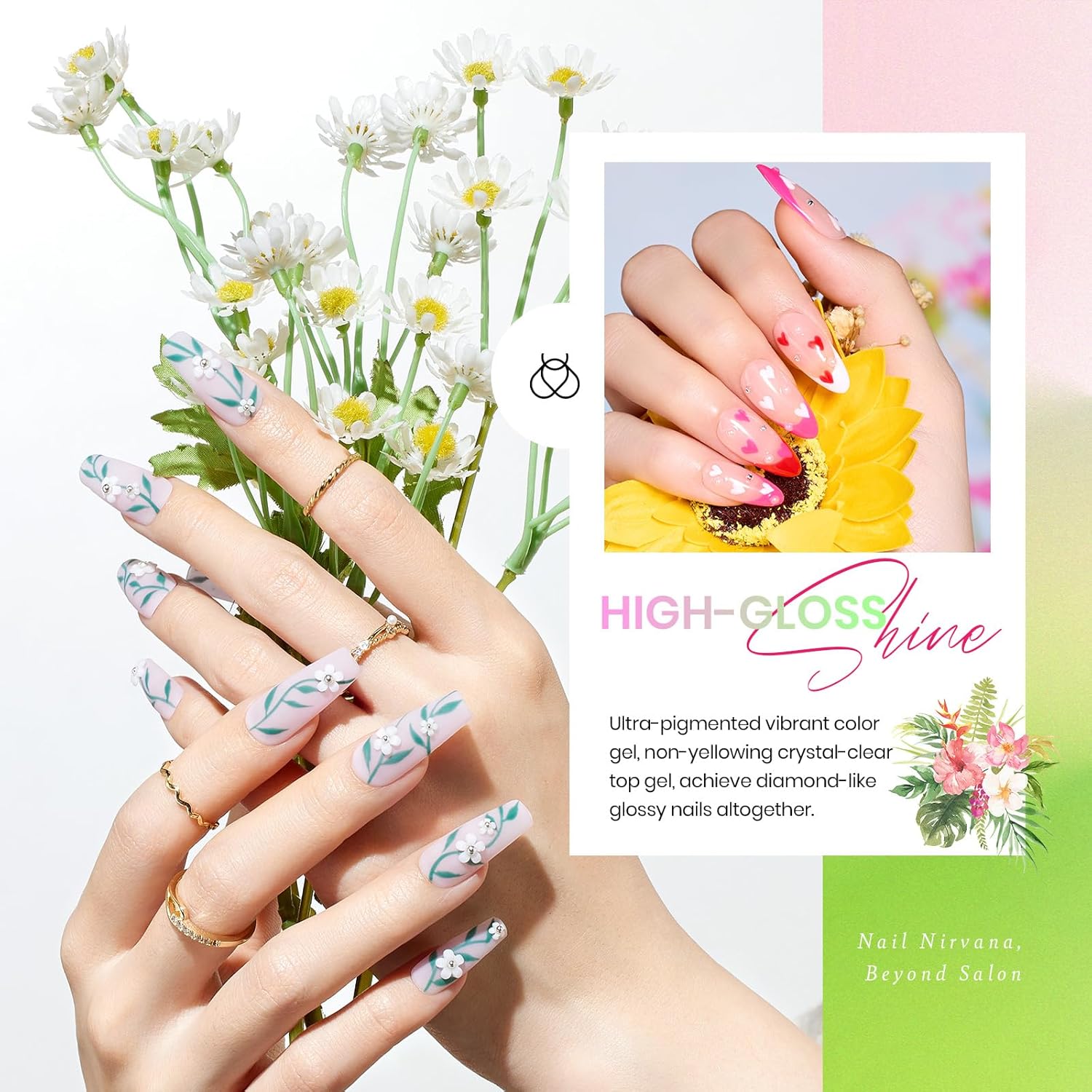 beetles Summer Gel Polish Nail Set 36 Colors Floral Rhapsody Collection Pastel Bright Girly Sparkle Glitter Polish with 3Pcs Base Matte & Glossy Top Soak off Uv Lamp All Seasons Gifts for Her - Image 3