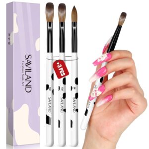 Saviland 3pcs Acrylic Nail Brush Set, Size 8/10/14 Kolinsky Acrylic Nail Brushes for Acrylics Application, Acrylics Powder Nails Art Extension with Black & White Handle for Beginner & Professional