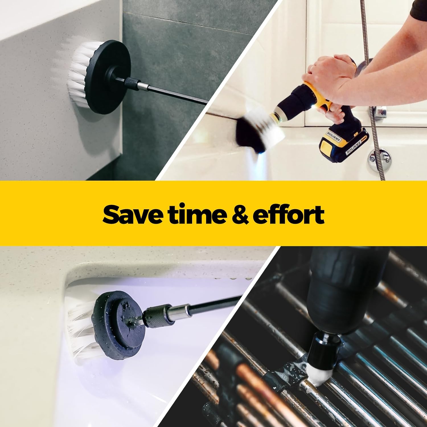 Holikme 6Pack Drill Brush Power Scrubber Cleaning Brush Extended Long Attachment Set All Purpose Drill Scrub Brushes Kit for Grout, Floor, Tub, Shower, Tile, Bathroom and Kitchen Surface White - Image 5