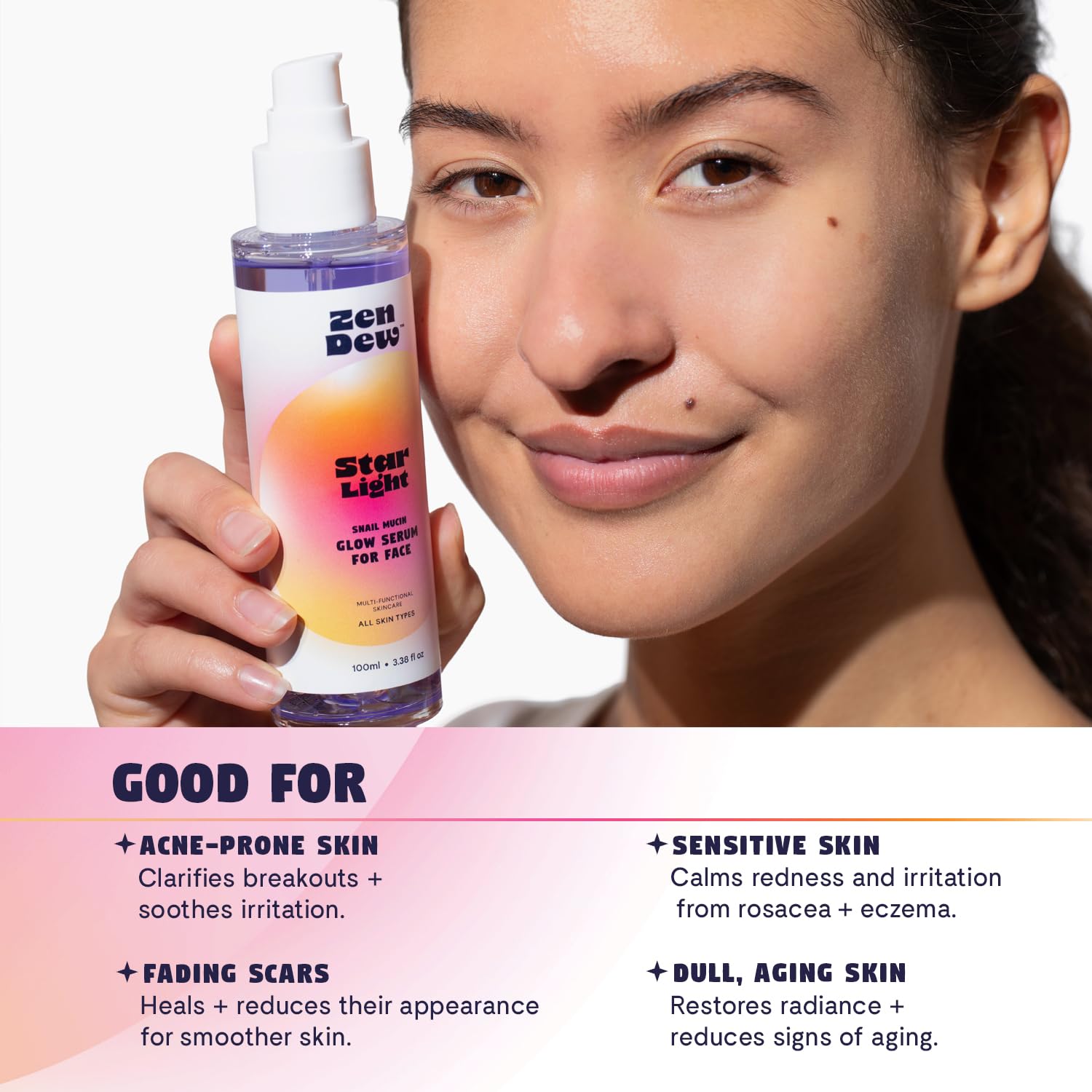 Snail Mucin Face Serum, 3.38 Oz – Star Light by Zen Dew – Silky Smooth Korean Glow Serum that Restores Moisture and Leaves Skin Brighter, Plumper, Soothed and Beautifully Smooth - Image 2