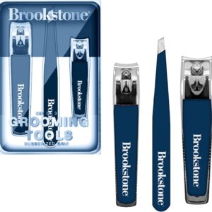 Brookstone Nail Clippers Set - Premium Stainless Steel Nail Clipper and Nail Cutter with Rubberized Non-Slip Grip, Includes Case and Tweezer, Two Nail Clippers for Precision Grooming (Navy)