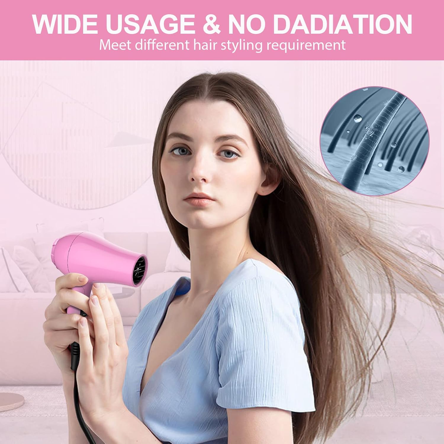 Portable Travel Hair Dryer,Mini Lightweight Dual Voltage Blow Dryer 1200W with Folding Handle,Blowdryer with One Concentrator - Image 7