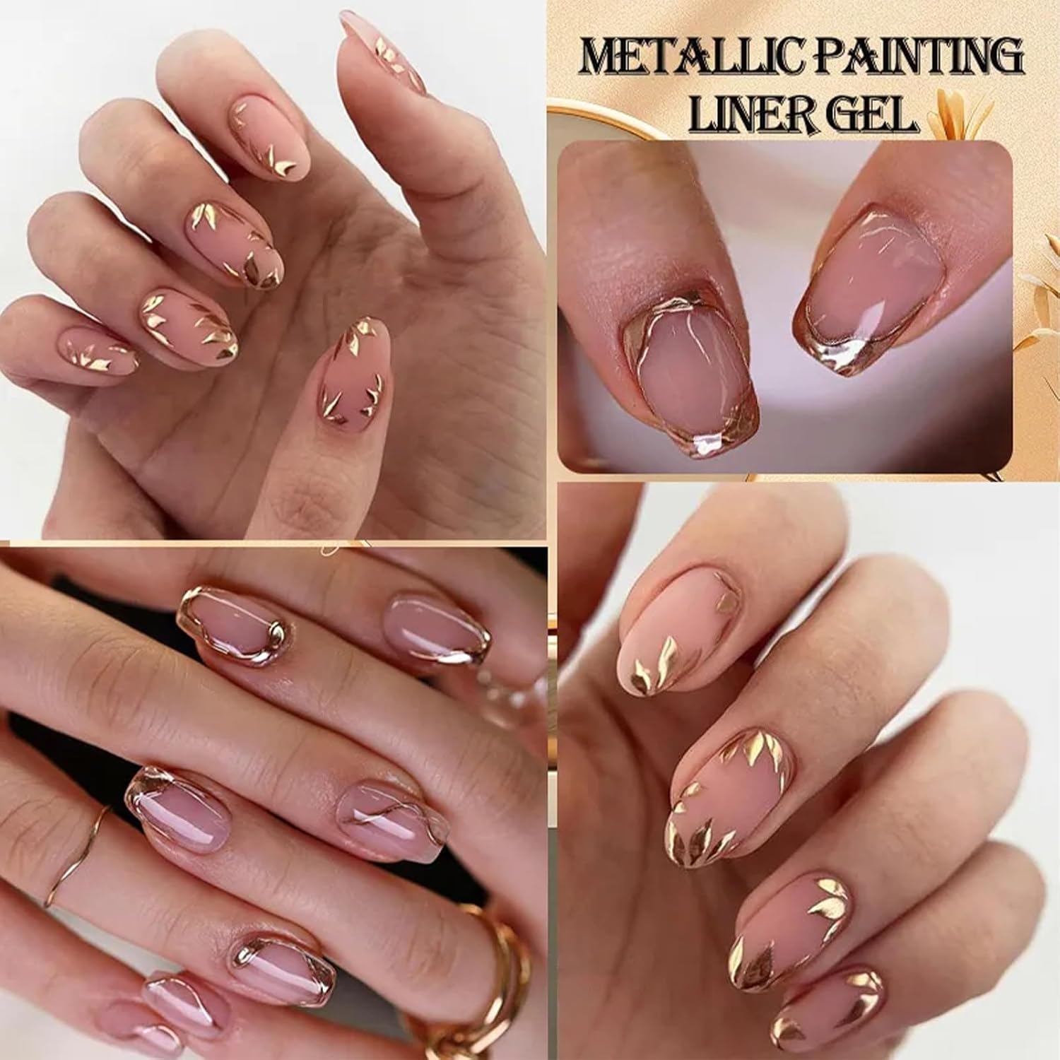 Gold Metallic Painting Gel Mirror Painted Gel Polish 3D Metal Painting Gel Drawing Mirror Chrome Gel Polish Glossy Soak Off DIY Nail Art Manicure - Image 4