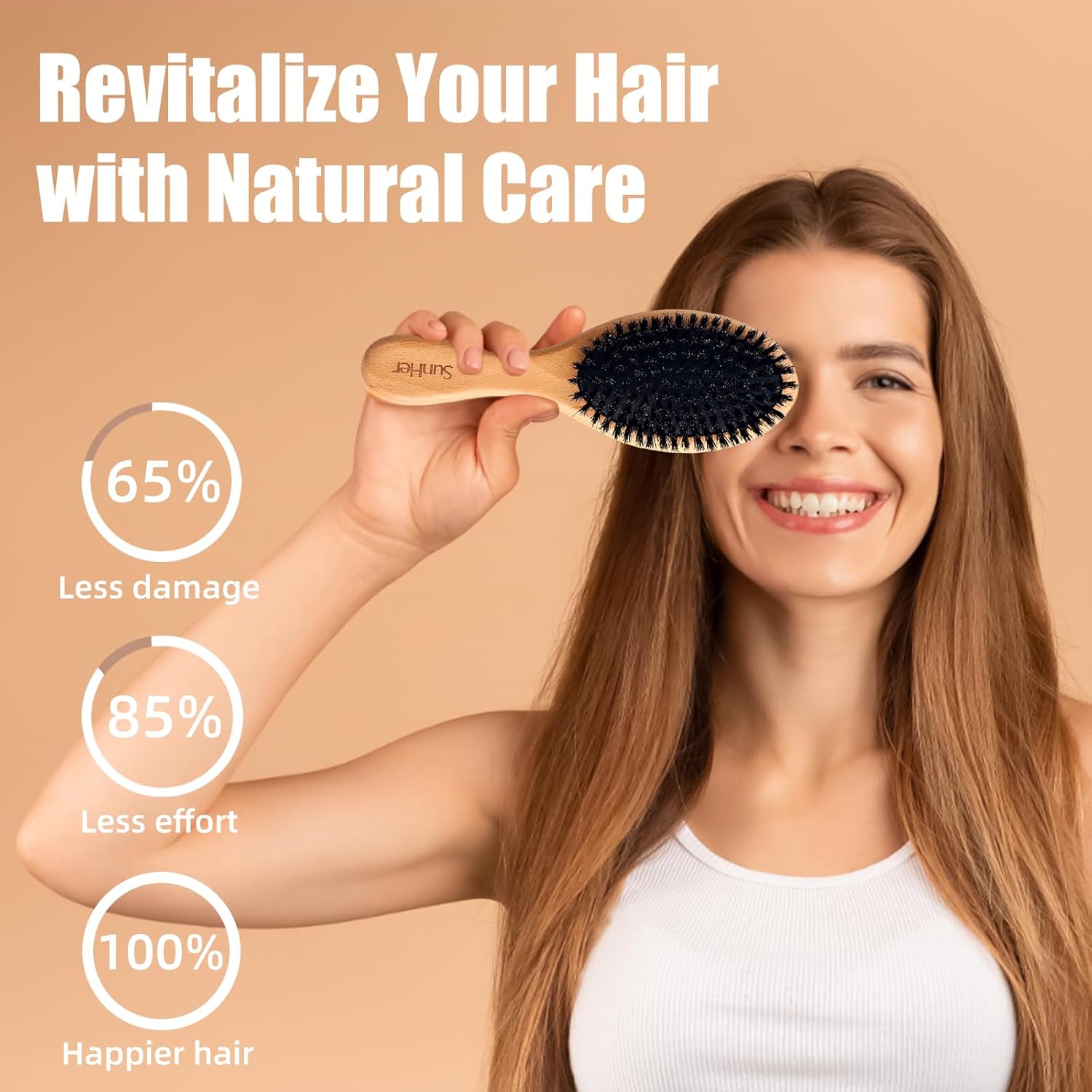 Boar Bristle Hair Brush - 100% Soft Natural Bristles for Women Men Kids Restore Shine and Fine - Wooden Hairbrush with Plastic Tail Comb for Short Thin Dry Hair - Image 4