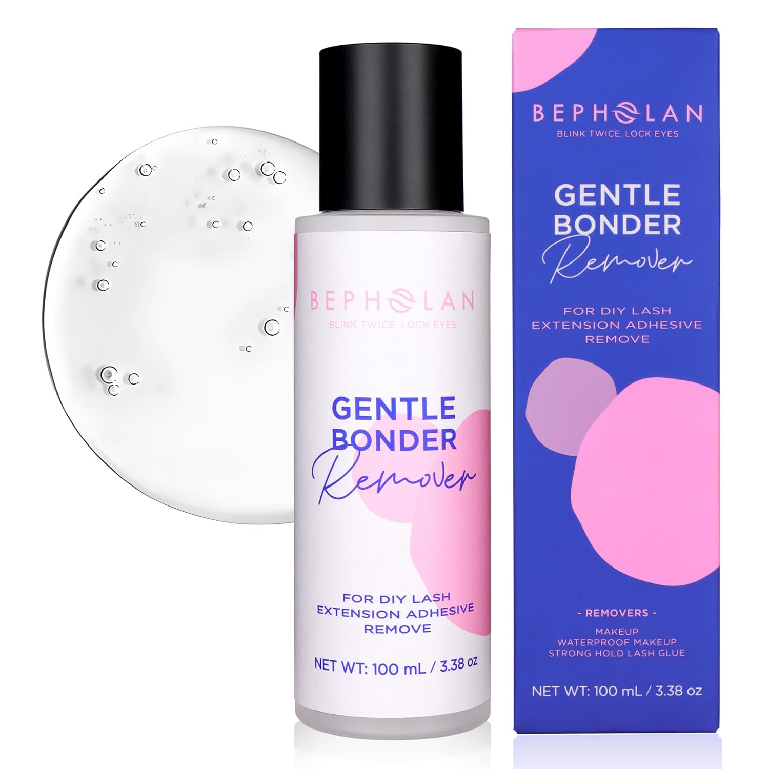 BEPHOLAN Cluster Lash Glue Remover 100ml, DIY Eyelash Extension Remover, Bond & Seal Adhesive Professional & Self Use, for Sensitive Eyes, Eye Makeup & Mascara Remover