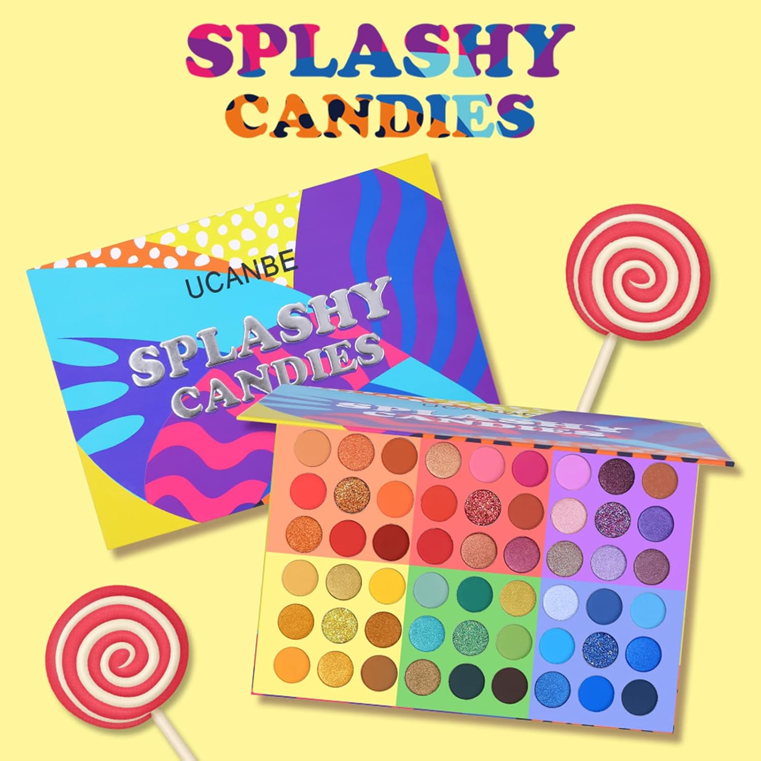 UCANBE 54 Colors Splashy Candies Eyeshadow Palette + 15pcs Makeup Brush Set, Highly Pigment Matte Metallic Shimmer Glitter Eye Shadow Bright Color Long Lasting Waterproof Easy Blending Make Up Pallet - Image 7