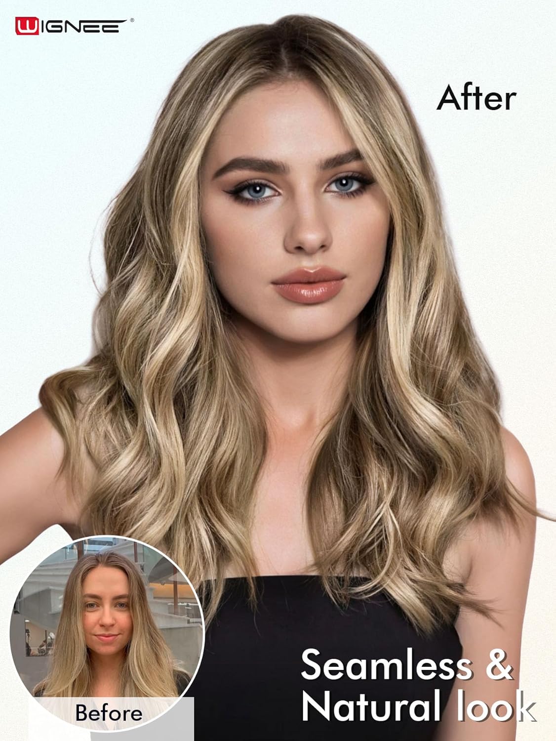 WIGNEE New Double Layered PU OVO Hair Extensions Blonde Ombre Straight Human Hair weft with beads 100% Real Human Hair Extensions 18 Inch Seamless Micro Beads Human Hair Extensions Glueless (9A/60) - Image 5