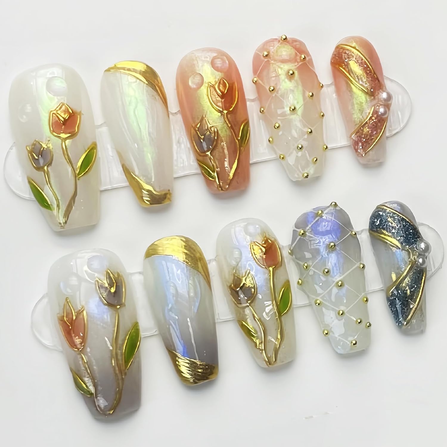 10 Piece Medium Nude Pink Glossy French Tip Reusable Acrylic Press On Nails - Image 3
