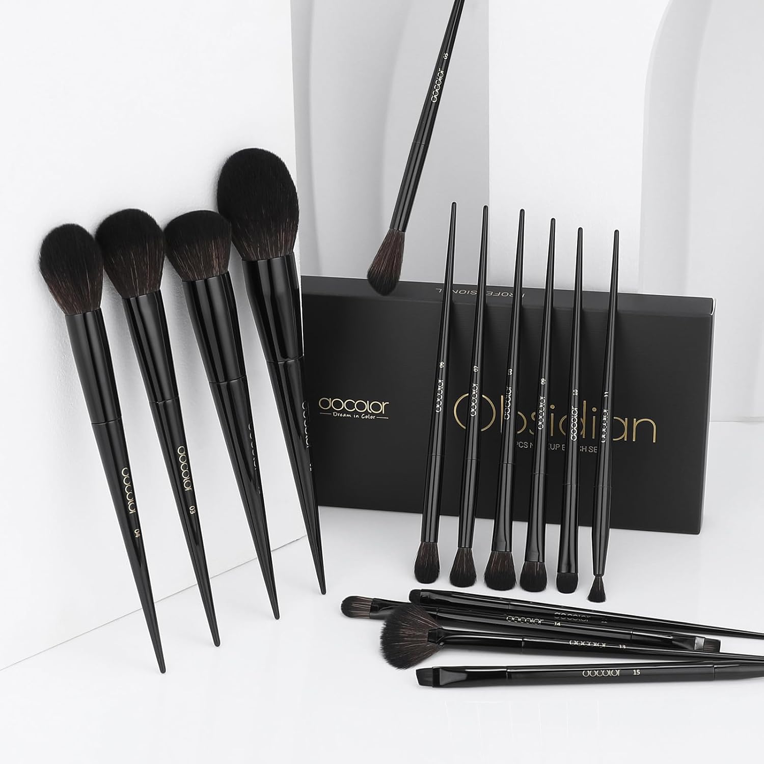 Docolor 15 Piece Obsidian Premium Synthetic Makeup Brush Set for Foundation Contour Blush Eye Shadow - Image 7
