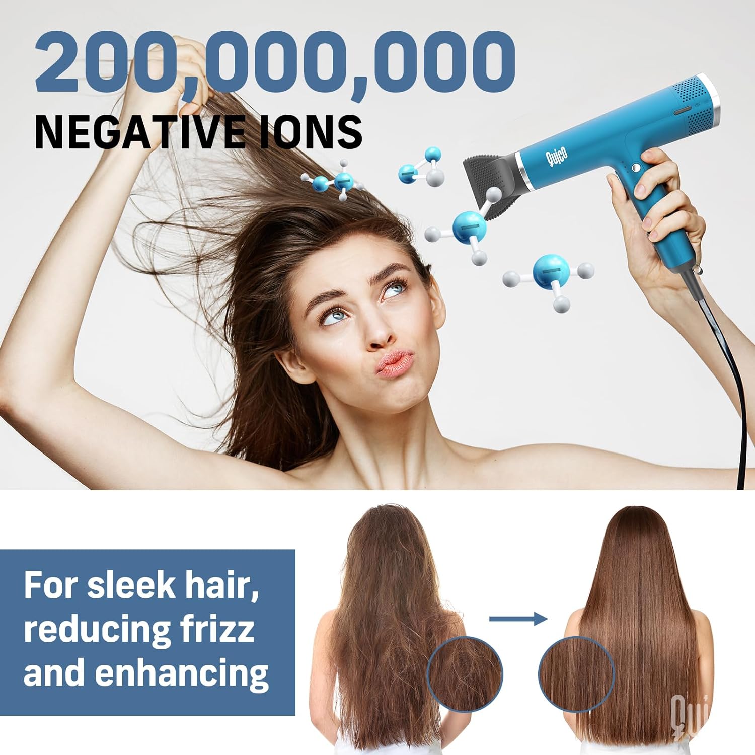 Quico Hair Blow Dryer, 1875W High-Speed BLDC 7X Faster 110000 RPM Quiet Hair Dryer with Diffuser, 2 Billion Negative Ionic Salon Dryer, Adjustable Temp & Speed, Hair Dryer for Women Home Travel Gift - Image 5