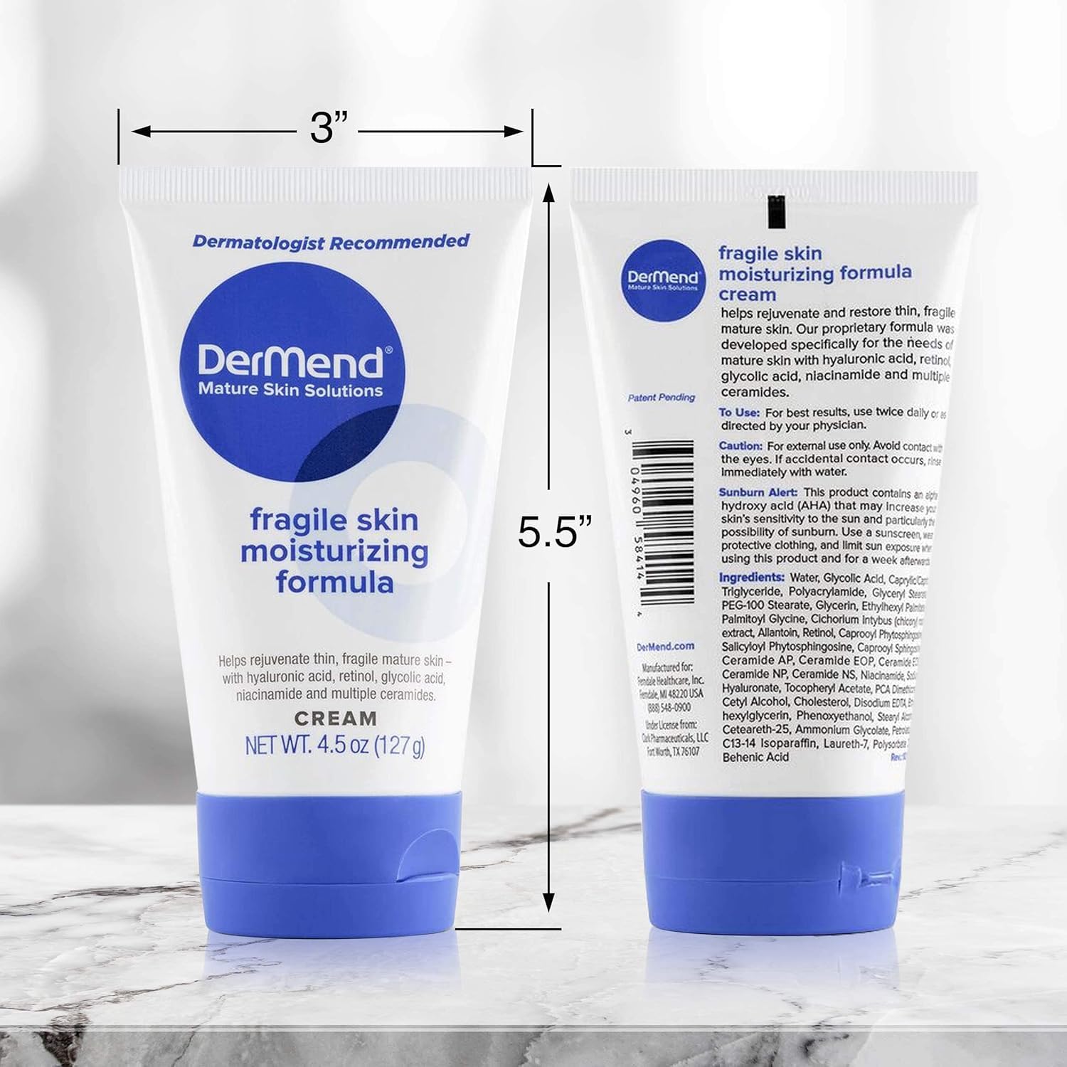 Dermend Specialized Fragile Skin Moisturizing Cream: Formula to Restore & Rejuvenate - Daily Anti Wrinkle Cream for Firming & Strengthening Thin, Aging Skin - 4.5 Oz Tube - Image 3