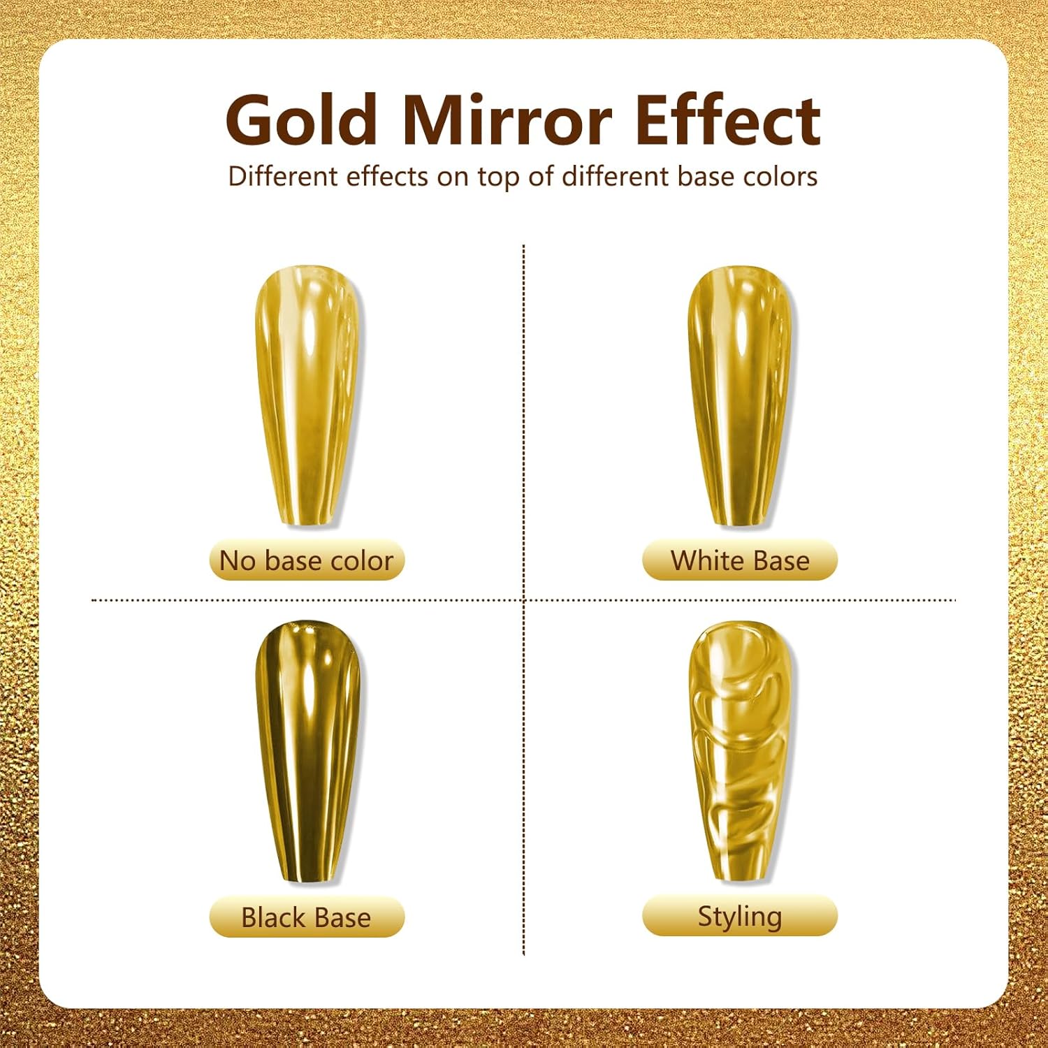 Holographic Mirror Gold Nail Chrome Powder Effect Metallic Dust Sequins UV Gel Gold Chrome Nail Powder Pigment for Nail Art Decoration, Gold Chrome Powder for Nails - Image 7