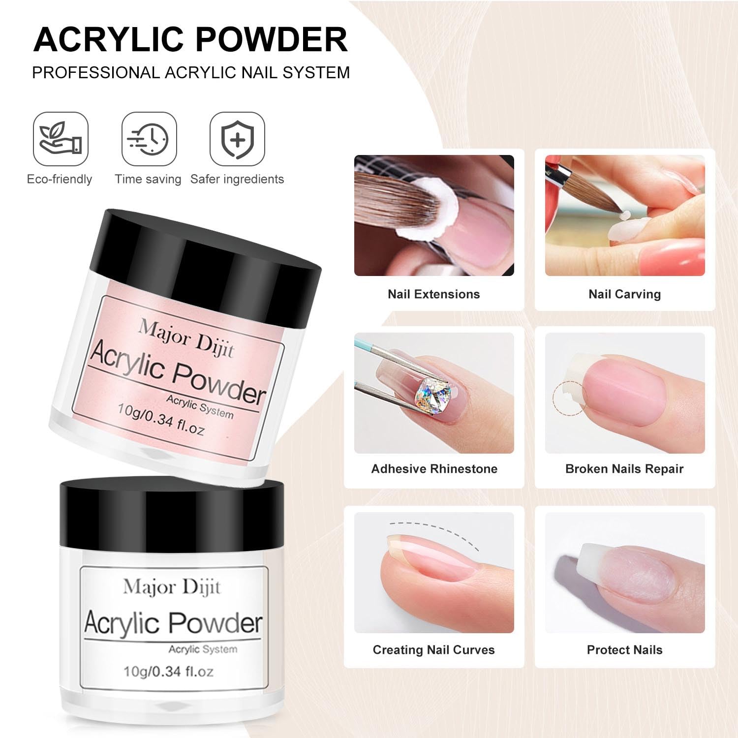 Acrylic Nail Kit Starter Set Acrylic Powder with Nail Drill U V Light Professional Tools with Decoration Everything for Beginners Home Salon Gifts (Clear/White/Nude) - Image 7