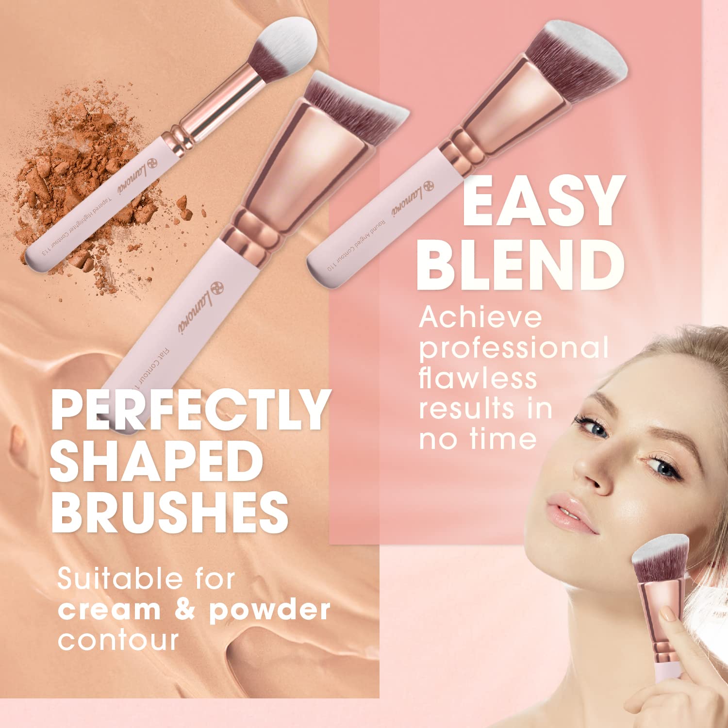 Pro Face Contour Brush Set - Synthetic Contouring Sculpting and Highlighting Kit - Cream Blush Powder Flat Nose Cheek Round Small Angled Fan Tapered Precision Kabuki Foundation Makeup Brushes - Image 5