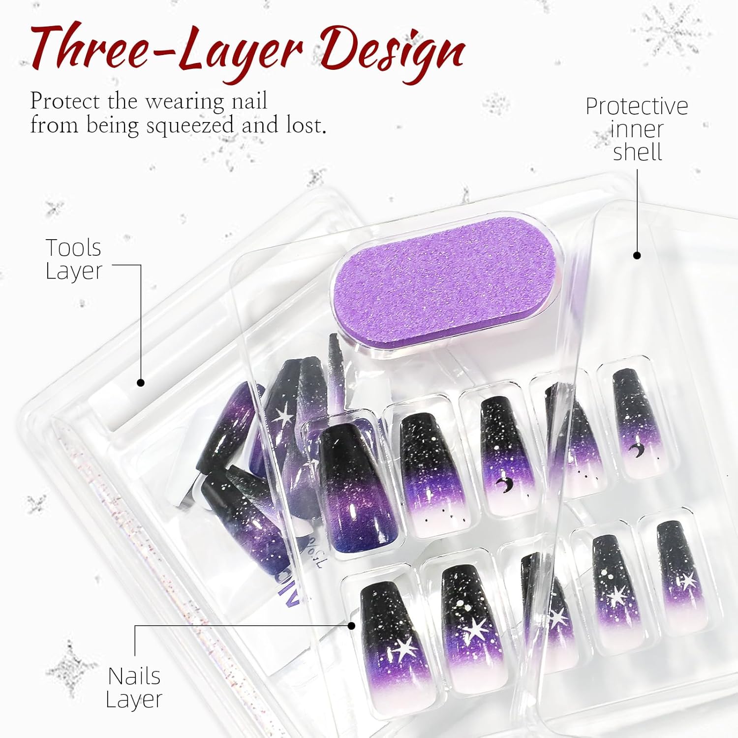 24-Piece Medium Square Night Sky Design Glossy Acrylic Full Cover Press-On Nails - Image 5