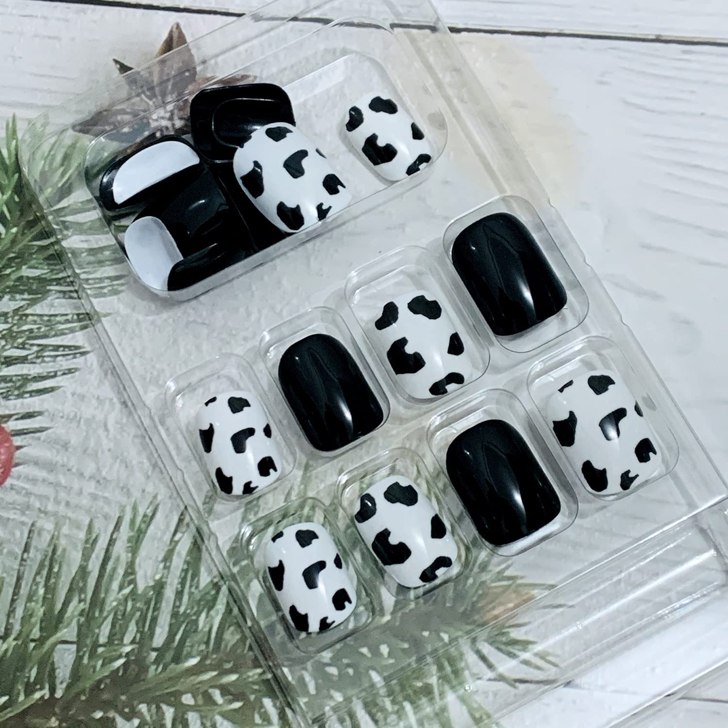 Stick on Nails Square Short Length, 24Pcs Full Cover Reusable False Nails Kits, Artificial Fingernails Acrylic Fake Nails for Women, Press on Nails With Charms, Glue on Nails Coffin Shape(R692) - Image 6