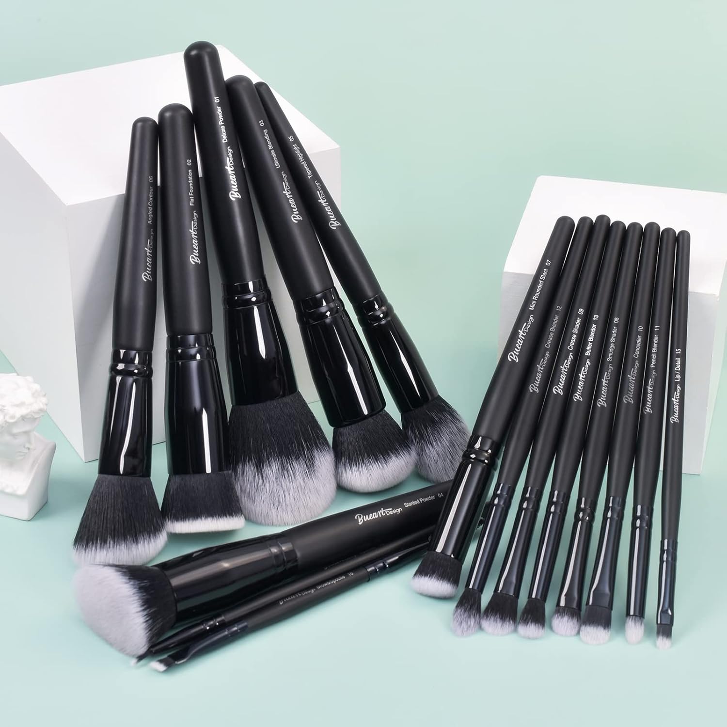Bueart Design 19Pcs ULTRA SOFT Black labeled DENSE HAIR Makeup Brushes set Contains large powder Flat Foundation Ultimate Blending Make up Brush set Blush Face Brush Concealers contour Eyeshadow - Image 3