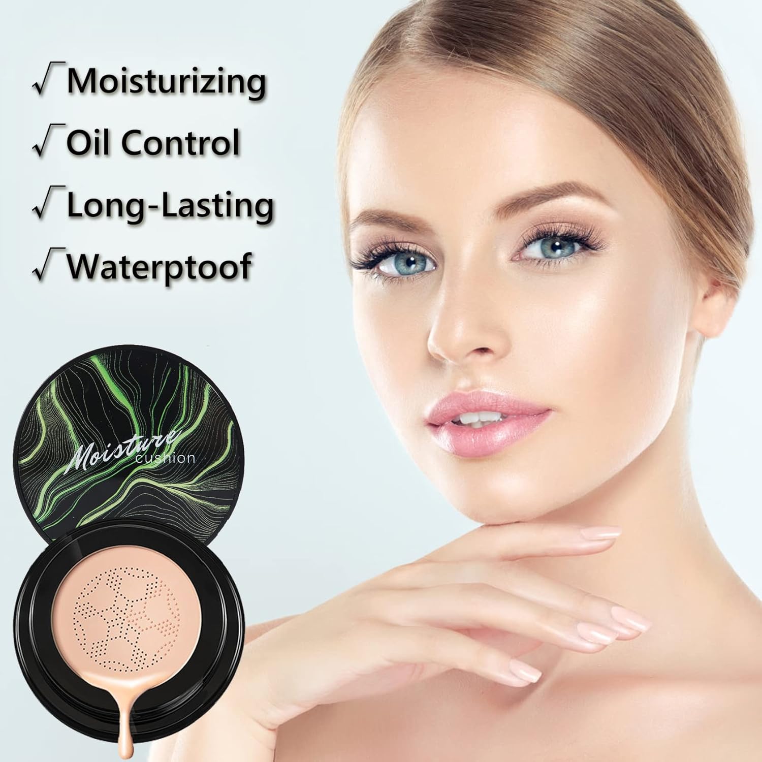 Mushroom Head Air Cushion CC Cream Foundation,QIUFSSE Mushroom Head Foundation BB Cream Makeup Foundation Concealer Brighten Long-lasting Oil Control and Moisturizing-Natural - Image 2