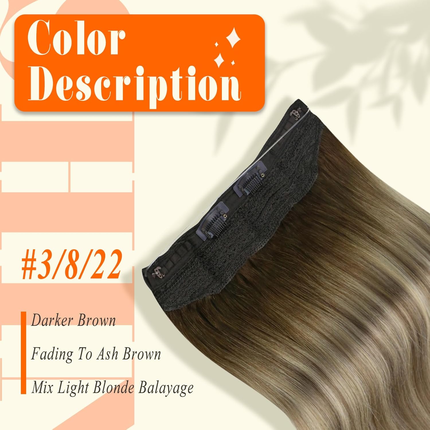 Fshine Balayage Dark Brown to Ash Brown Blonde Wire Hair Extensions 12 Inch 70 Gram Real Human Hair One Piece Clip In - Image 2
