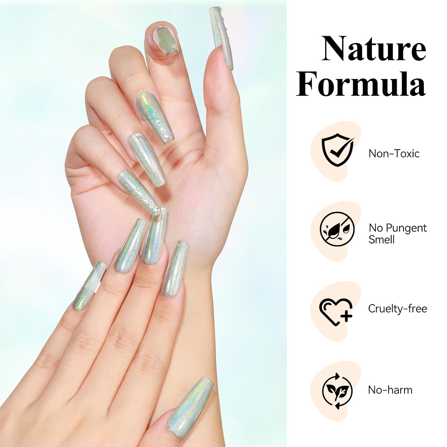 Holographic Nail Polish 12ML Fast Drying Iridescent Chameleon Nail Lacquer, Rainbow Effect Shimmer Glitter FingerNail Blue Green Laser Holo Polish Nail Art-No Require Cured - Image 4