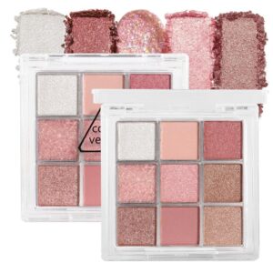 9 Colors Colorful Eyeshadow Palette Makeup,Golden Brown Pink White Matte Shimmer Neutral Eye Shadow Powder Palette,Highly Pigmented Naturing-Looking Long Lasting Waterproof