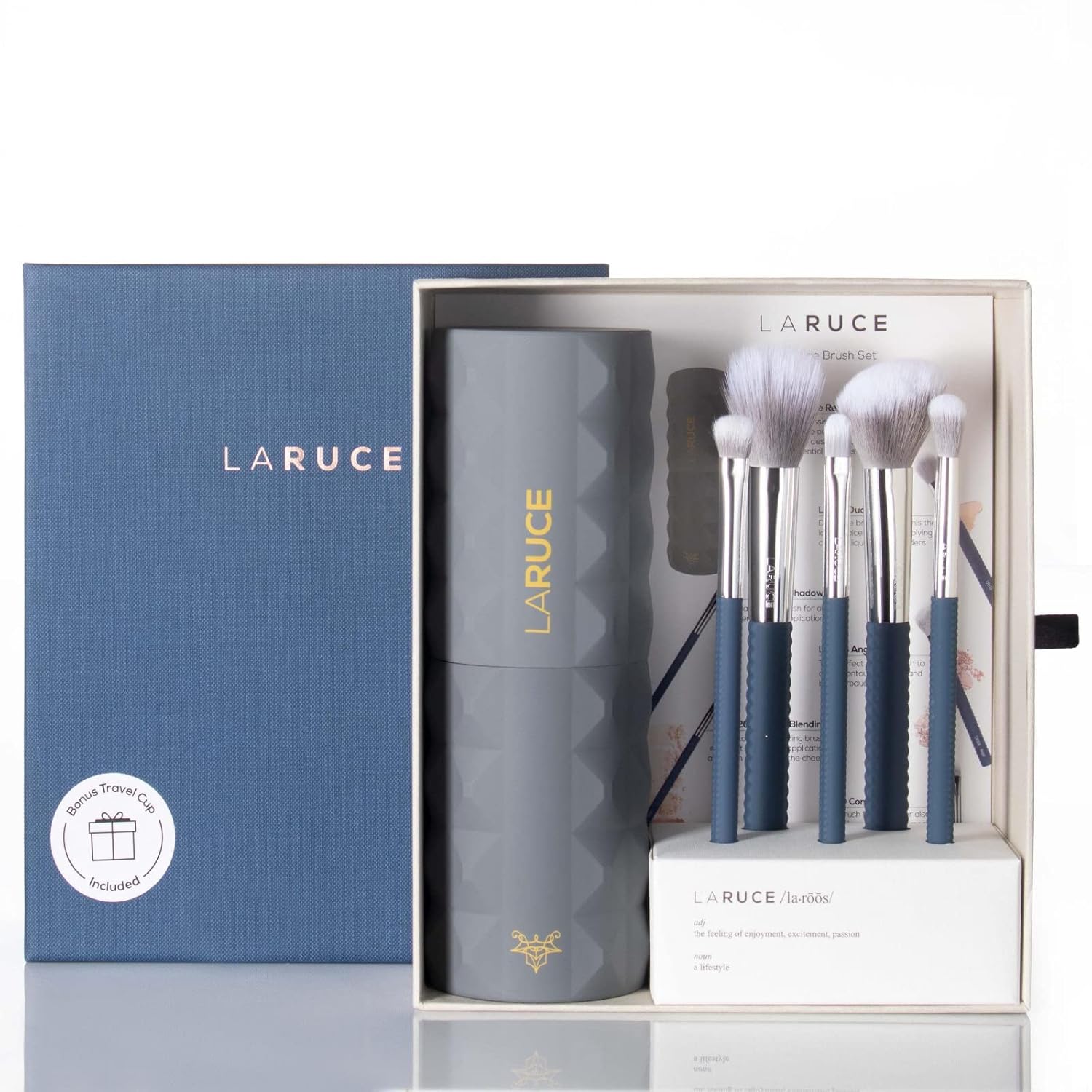 Laruce Beauty Makeup Brush Set – Set of 5 Premium Vegan Brushes for Full Face, Blush, Bronzer, Concealer, Eyeshadow, Contour, and Blend (5 pcs) - Image 2