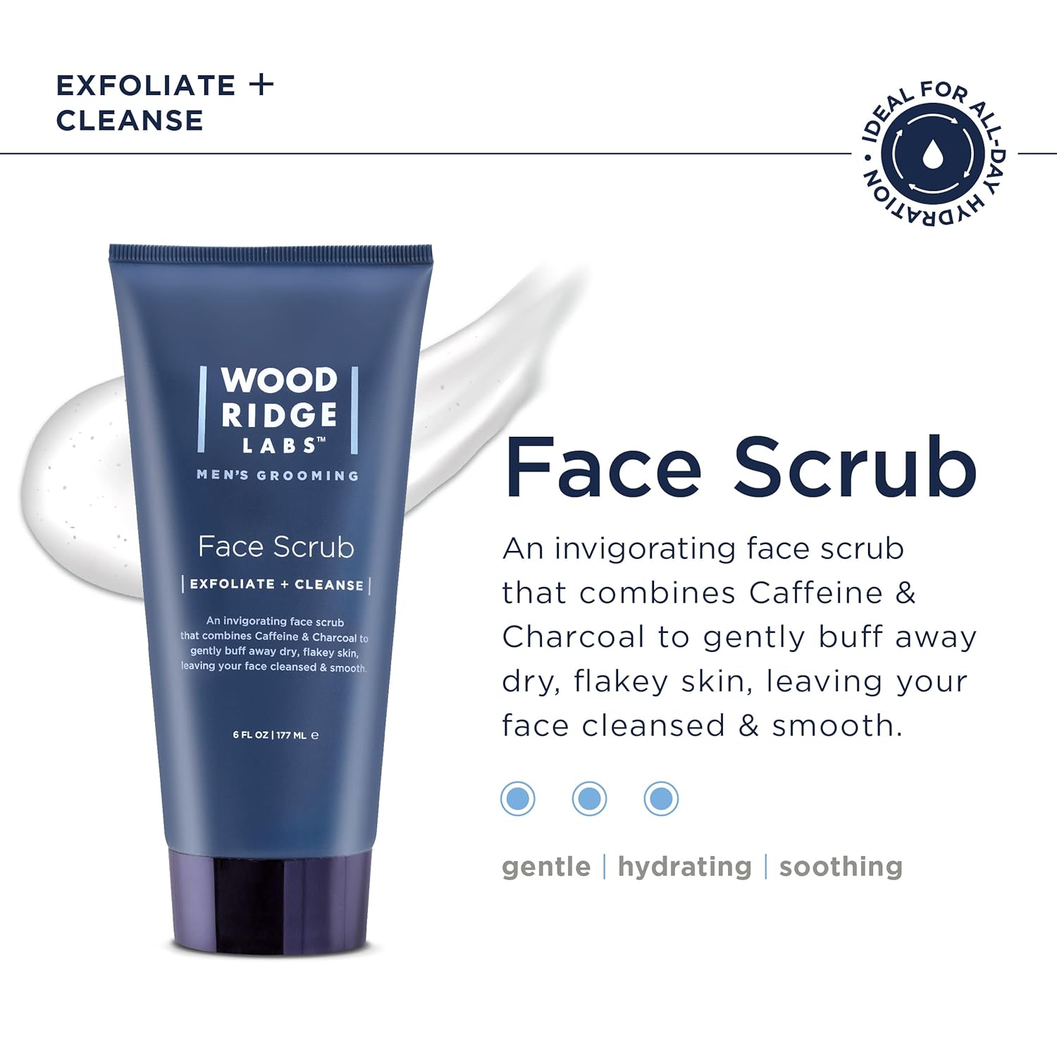Men's Grooming Caffeine & Charcoal Daily Face Scrub - Exfoliate Moisturize & Cleanse | Eliminate Oils & Impurities | Gentle for Sensitive Skin | Paraben & Cruelty Free | USA Made (6 oz) - Image 4