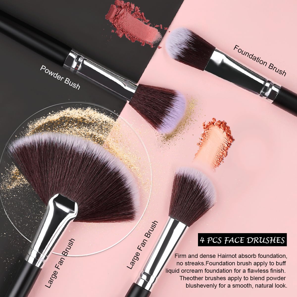 Makeup Brush Set, SOLVE 32 Pieces Professional Makeup Brushes Wooden Handle Cosmetics Brushes Foundation Concealer Powder Face Eye Make up Brushes Kit, Black - Image 4