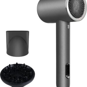 NITION Compact Hair Dryers Powerful 1875 Watt. with Diffuser,Concentrator.Small Blow Dryer for Quick and Smooth Drying. LED 3 Speeds, 3 Heats, Cool Button.Low Noise. Lightweight,Black