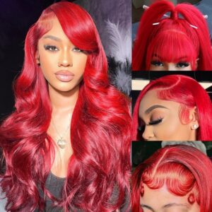 Red Lace Front Wigs Human Hair Pre Plucked 13x4 Body Wave Colored Red Human Hair Wig Hd Lace Frontal Glueless Wigs 180% Density 22 Inch