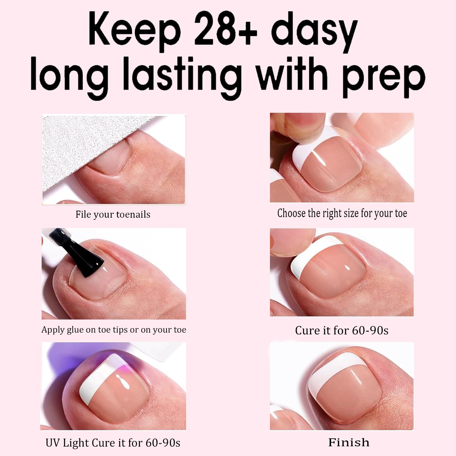 216pcs Pink Toe Nail Tips Short Square French Soft Gel Full Cover 12 Sizes - Image 6