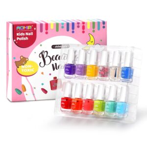 kids nail polish set,Non Toxic Kids Nail Polish Set for Toddler,Water-Based Natural Safe Quick Dry Nail Polish Kit,Birthday Gift Nail Polish Set for Girl (11 Colors + 1 Coat) Kids Ages 3+