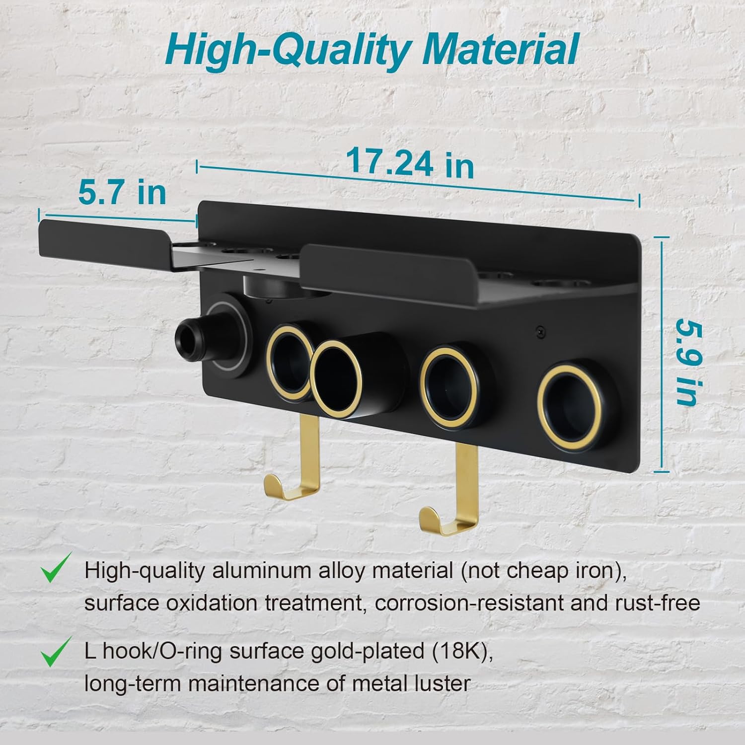 Wall Mount Hair Dryer Stand Holder for Dyson Supersonic Nural Hair Dryer and Dyson Airwrap Styler, 2 in 1 Blow Dryer Accessories Organizer Storage Rack, Aluminum Alloy - Image 2