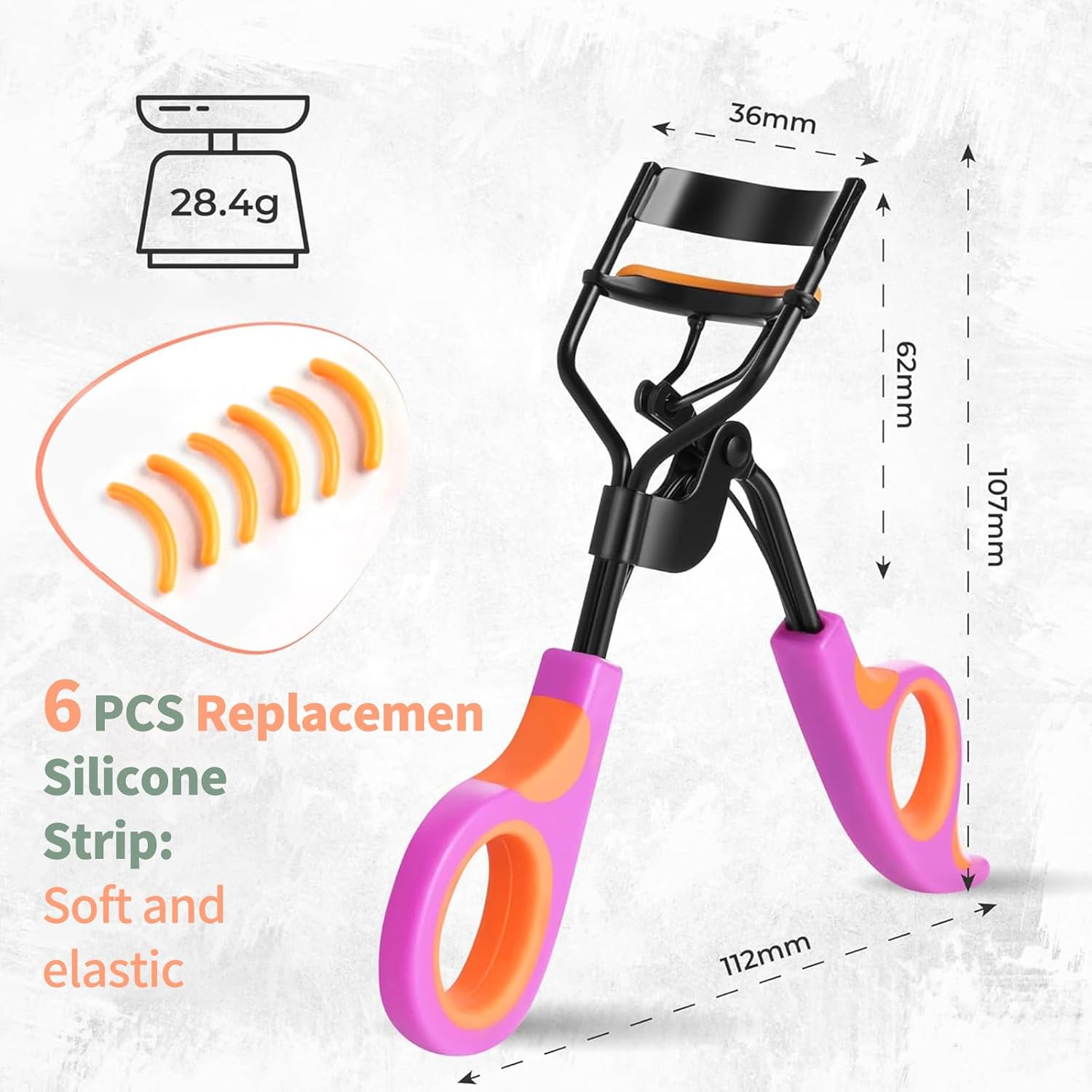 Eyelash Curlers with 6PCS Extra Replacement Pads, Premium Quality Eye Lash Curler, Superior Curling Effect, Easy to Hold and Use, Mother's Day Gifts for Her - Orange Purple Handle - Image 5