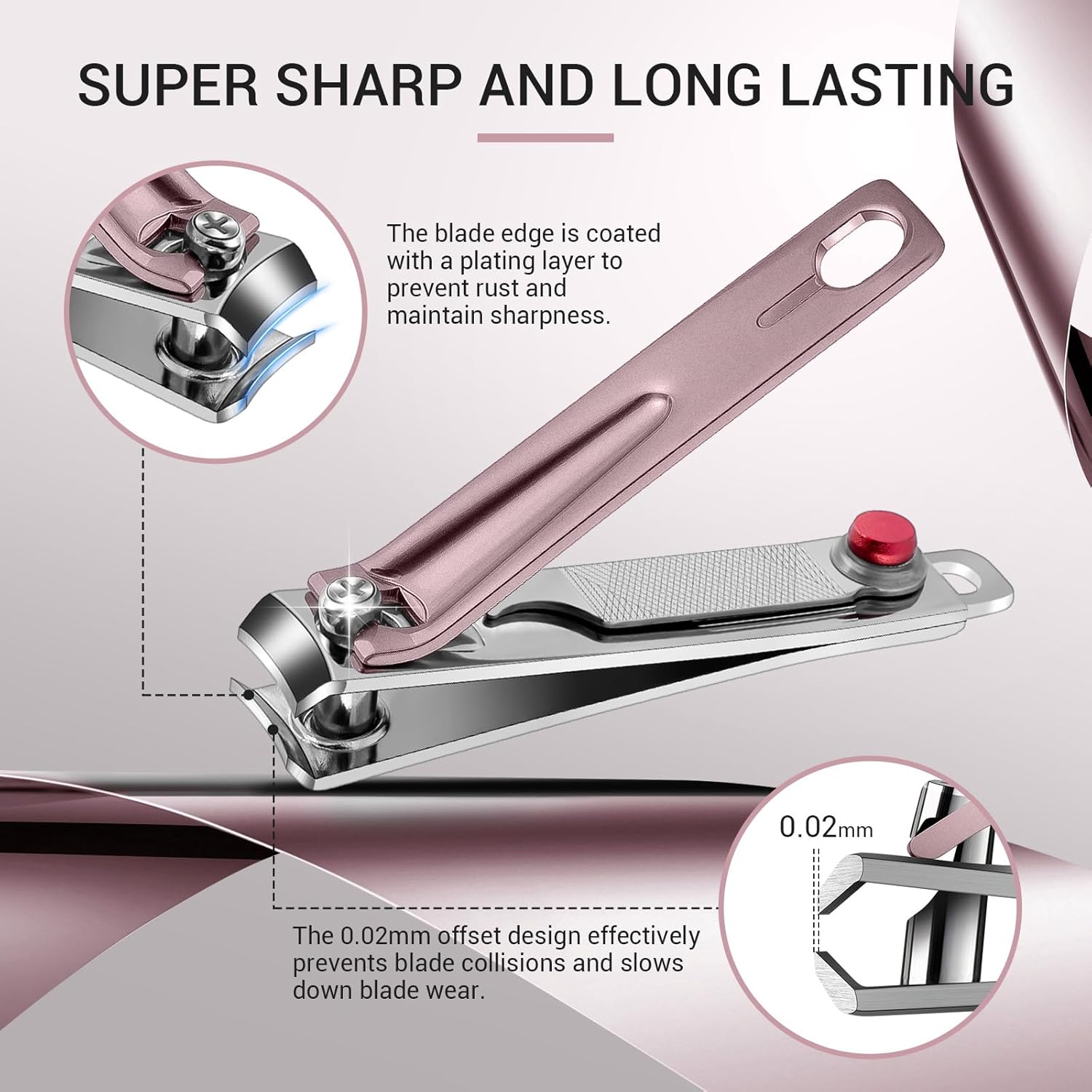 MelodySusie Nail Clippers Set, Ultra Sharp Toenail Clippers with Glass Nail File, 3 in 1 Stainless Steel Nail Clippers for Men Women, Fingernail Clipper Nail Cutter Manicure Set, Pink - Image 4