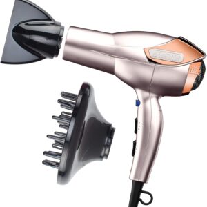 INFINITIPRO BY CONAIR Hair Dryer with Diffuser | Volume and Shine Pro AC Motor Blow Dryer | Includes Diffuser and Concentrator | Rose Gold