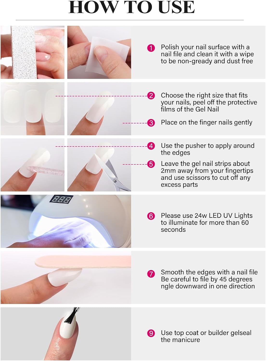 EBANKU Semi Cured Gel Nail Strips, 20PCS Clear UV Gel Nail Stickers Transparent Gel Nail Wraps for Home Nail DIY Salon-Quality Nail Strips with Nail File, Nail Stick- UV Light Required - Image 7