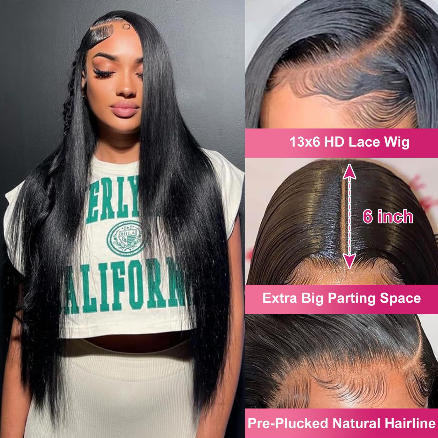 30 Inch 13x6 Lace Front Wigs Human Hair 200 Density Straight HD Lace Front Wigs Pre Plucked Straight Glueless Human Hair 13x6 HD Frontal Human Hair Wig for Women - Image 2