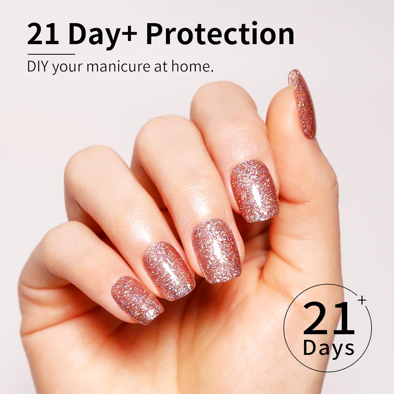 Glitter Rose Gold Gel Nail Polish, 1 Pcs 16ml Sparkly Rose Gold Soak Off UV/LED Gel Polish Manicure Salon DIY at Home - Image 3