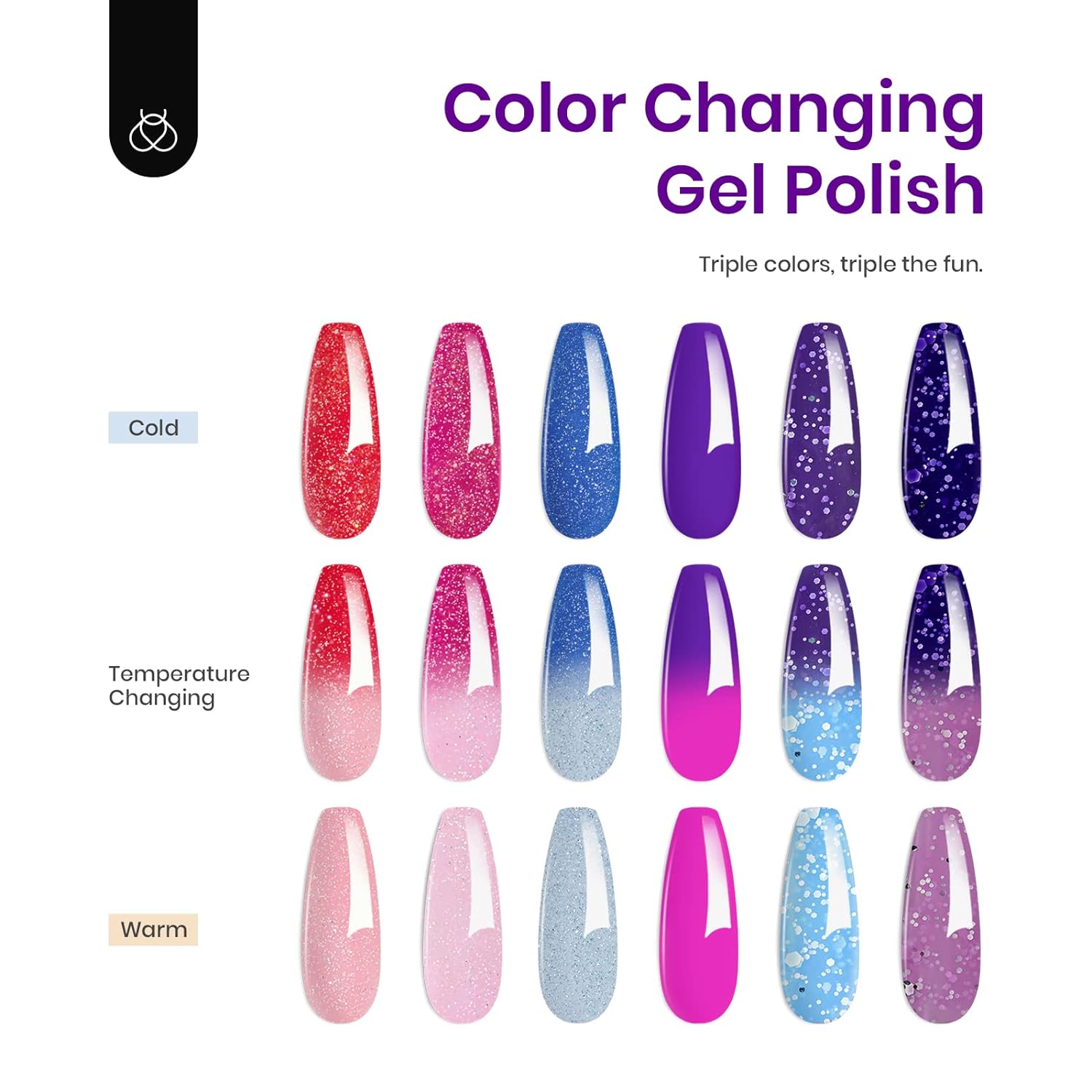 Beetles Color Changing Gel Nail Polish Kit, 6 Colors Pink Red Glitter Blue Purple Mood Temperature Change Nail Polish Gel Set Soak Off Nail Art Gel DIY Salon Manicure Gift - Image 3