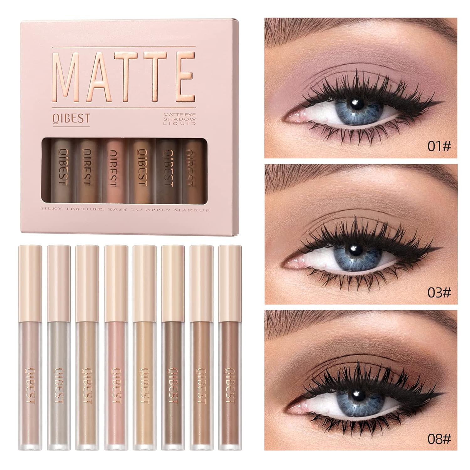BestLand 8-Shade Matte Waterproof Liquid Eyeshadow Set for Smokey Eyes Nude Black - Image 7
