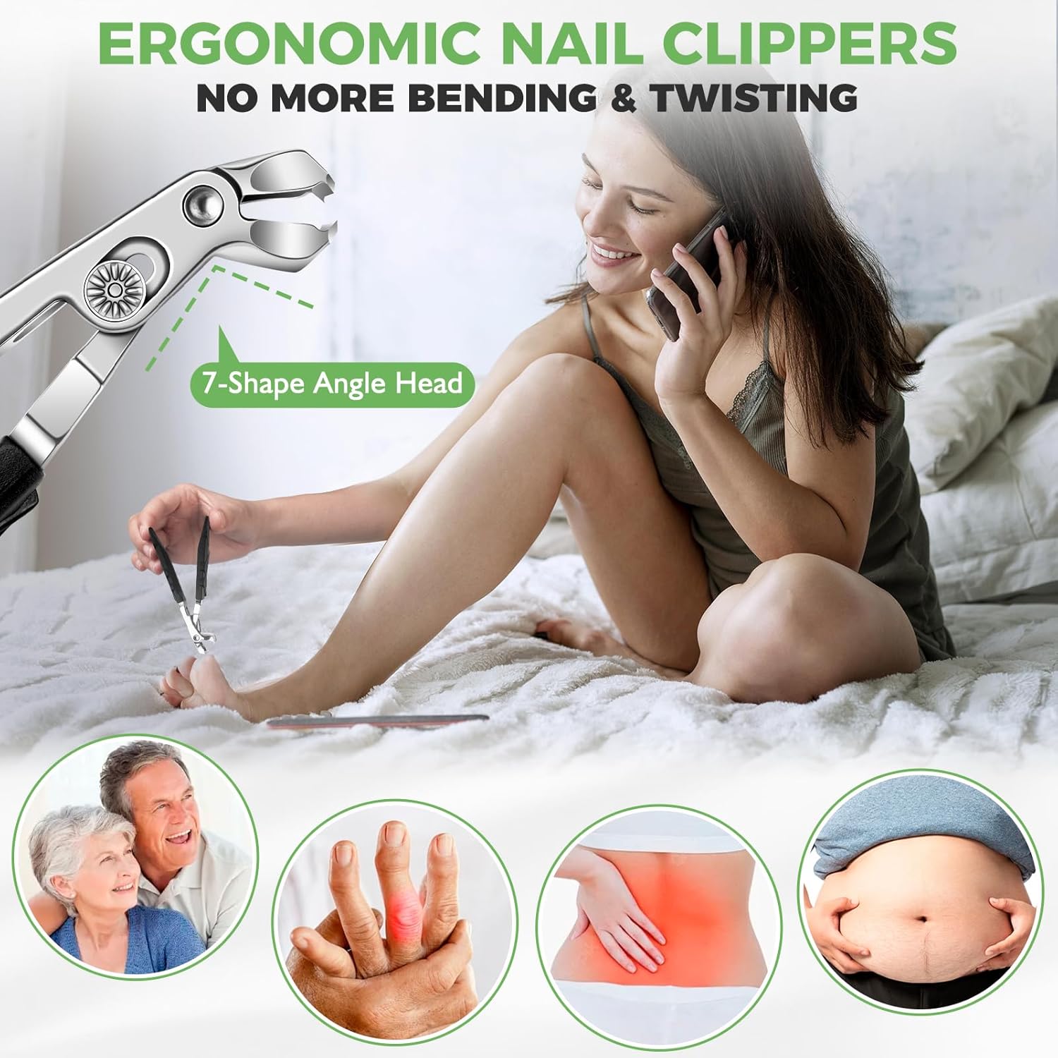 Toe Nail Clippers for Thick Toenails for Seniors, Angled Head Large Toenail Clippers for Men, Heavy Duty Fingernail Clipper with Catcher, Ultra Sharp Big Nail Cutters Set with Long Handle, Wide Jaw - Image 2