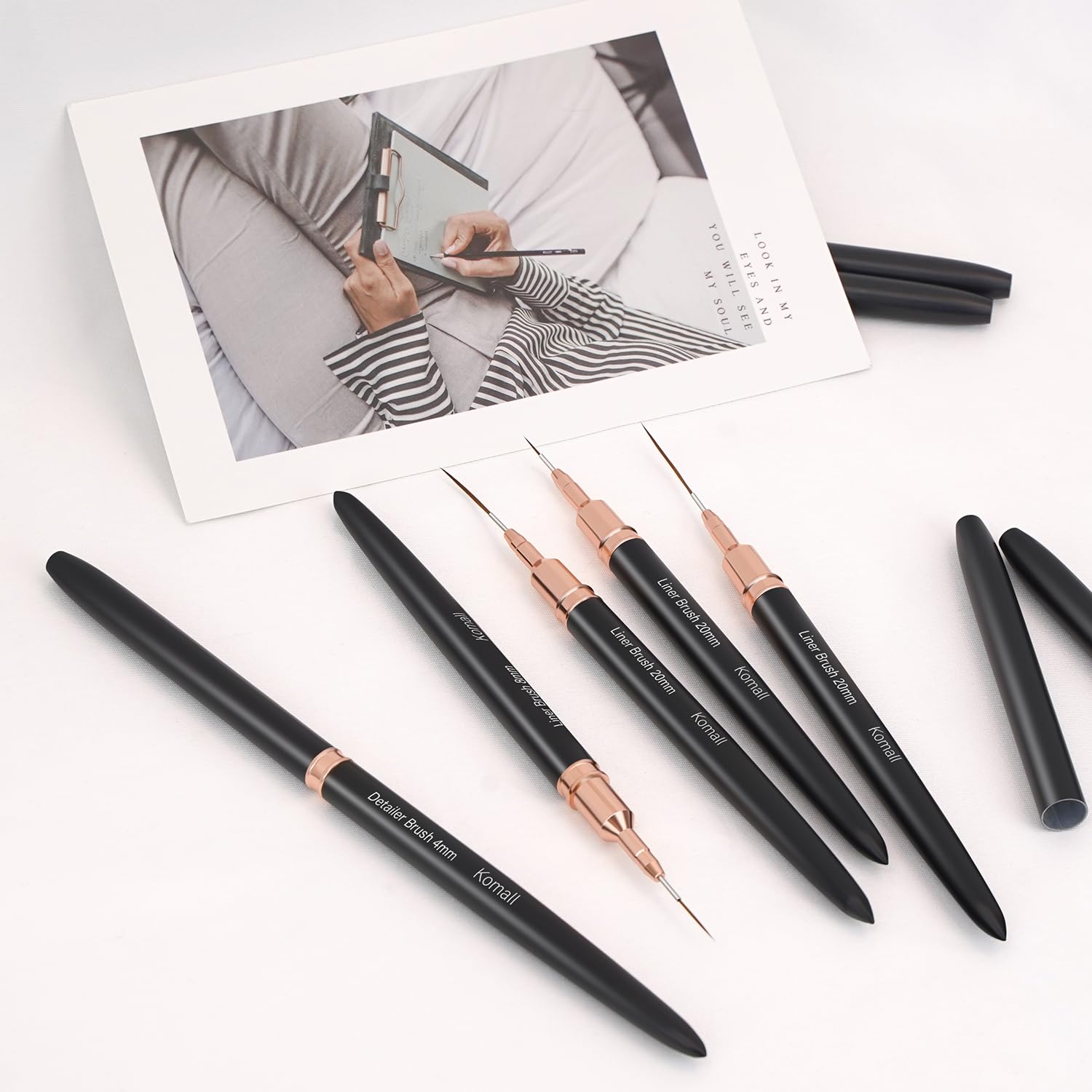 Metallic Nail Art Brushes, 5Pcs Liner Brush Set, UV Gel Polish Painting Art Design Pen for Long Lines, Thin Details, Fine Drawing Sizes 4/8/12/20/25mm(Black) - Image 6