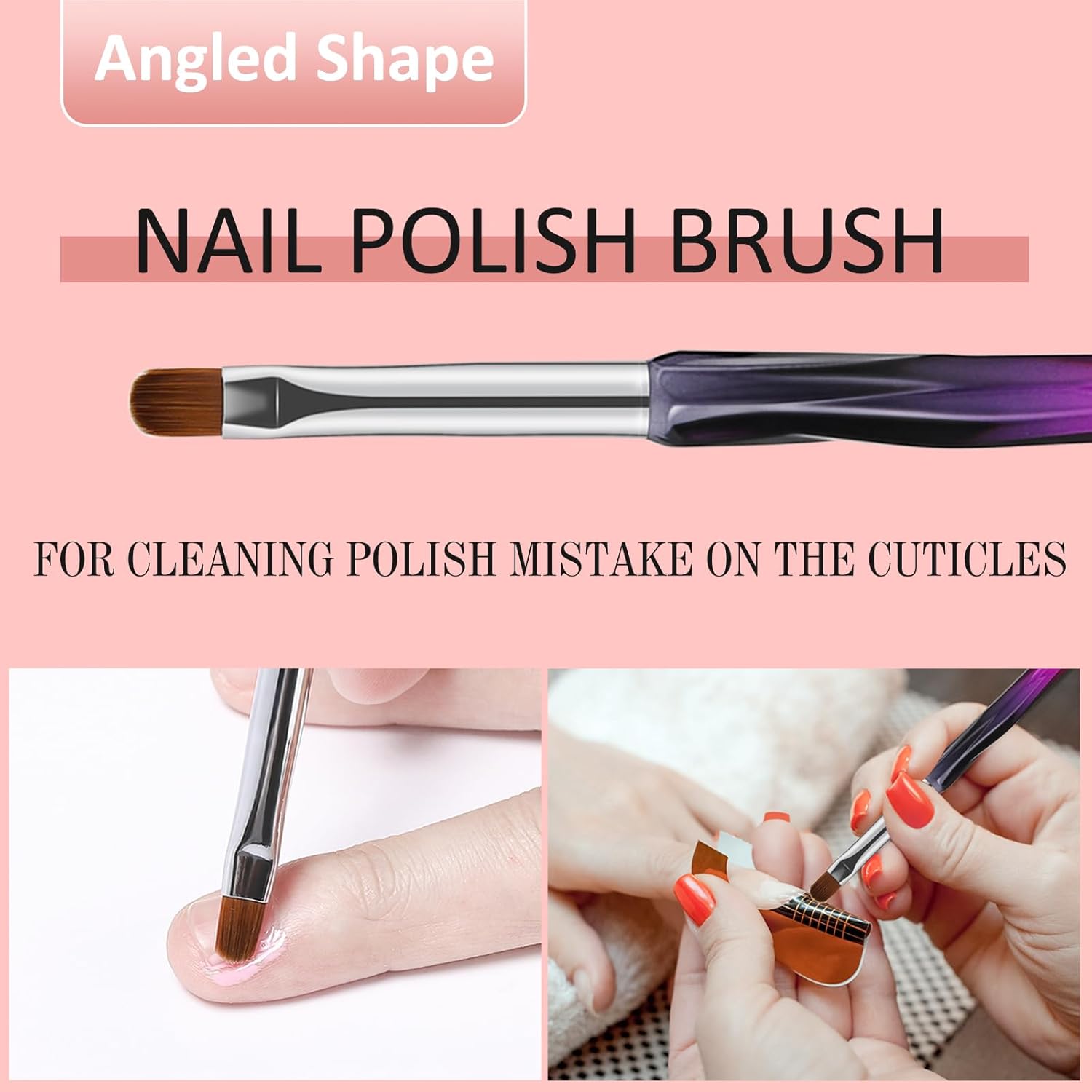 Nail Art Clean Up Brushes,3PCS Nail Brush For Cleaning Polish Mistakes on the Cuticles,Flat/Oval/Fine Angled Gel Nail Brushes For Nail Art Design Painting and DIY Tools (BLACK PURPLE) - Image 6