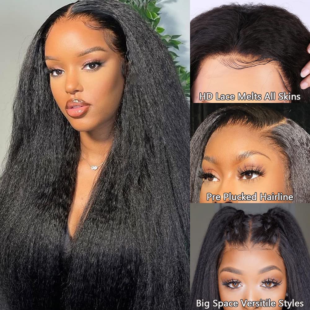 GOLFMAX Kinky Straight Lace Front Wigs Human Hair Pre Plucked With Baby Hair 180% Density Yaki Straight 13x4 Transparent HD Glueless Lace Wig Human Hair Wigs For Black Women 24 Inch - Image 3