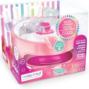 Make It Real - Color Fusion Light Up Nail Dryer - Kids Manicure Kit with Dryer - Nail Polish Set for Girls & Teens - Includes 4 Nail Polish Colors, Nail Dryer, Nail File, & Cuticle Pusher - Ages 8+